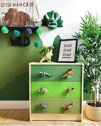 One of the cutest ideas i stumbled upon for a cute themed dinosaur bedroom was a set of book ends made from reclaimed wood and a dinosaur toy cut in half. Dinosaur Bedroom Boy Room Themes Dinosaur Kids Room Dinosaur Room Decor