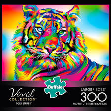 Vivid Tiger Stripes 300 Large Piece Jigsaw Puzzle Colorful Animal Paintings Larger Piece Jigsaw Puzzles Tiger Art