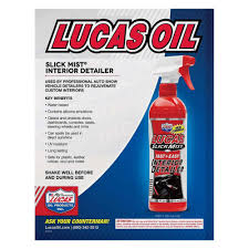 Cleans and protects, dashboards, consoles, doors and trim. Lucas Oil 10514 Slick Mist Interior Detailer