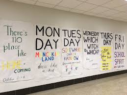 Even If We Don T Use The Theme I Like The Idea Of Whole Sheets Of Paper School Spirit Week School Spirit Days Homecoming Themes