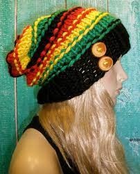 Slouchy Beanie Hat Winter Rasta Reggae Bob Marley Style Hand Knit Oversized Ribbed Striped Woodsy With Wood Buttons Reggae Bob Marley Bob Marley Rasta