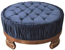 Casa Padrino Luxury Baroque Coffee Table Blue Brown O 100 X H 50 Cm Round Living Room Table With Fine Velvet And Rhinestones Baroque Furniture