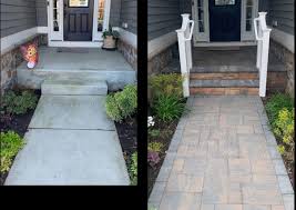 At keystone pavers, we can help you tie your porch and steps to an existing driveway or patio design. Front Entrances And Stairs Three Little Birds Hardscaping Lawn Care