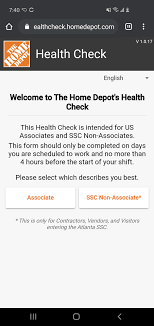 To date, the home depot has: Fyi Starting Monday November 16th You Must Complete The Online Health Check Before Clocking In The Time Clock Will Not Allow You To Clock In If You Haven T Done The Heath Check