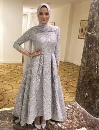 Three Quarters Sleeves Grey Lace Formal Occasion Dress Soiree Dress Hijab Prom Dress Formal Occasion Dress