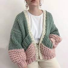 With a cable knit, a crew neckline and ribbing. Patchwork Hit Color Knitting Sweater For Women Cardigan Lantern Sleeve Casual Autumn Sweaters Female 2020 Fa Knit Fashion Hand Knitted Sweaters Crochet Clothes