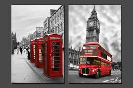 Lot De Deux Tableaux Cabines Telephoniques Et Bus Rouges A Londres Offre Speciale Cabine Telephonique Tableau Design Bus