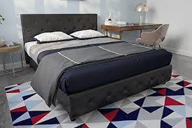 Aston fabric bed with footboard. Dhp Dakota Upholstered Faux Leather Platform Bed With Wooden Slat Support And Tufted Headboard And Footboard Queen Size Black Buy Online At Best Price In Uae Amazon Ae