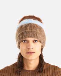 Fuzzy Trio Beanie in Light Brown/Blue