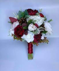 Silk wedding bouquet in white. Rosie Artificial Burgundy Red Bridal Bouquet In 2020 Artificial Wedding Bouquets Red Bridal Bouquet Wedding Bouquets