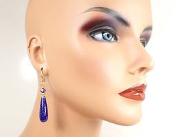 Handmade Dark Blue Confetti Lucite Teardrop Earrings, Gold Plated, Hook  Lever Back or Clip On