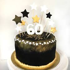 Any number gold glitter 60th birthday cake topper slaying 60. Black And Gold 60th Birthday Cake Sherbakes
