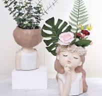 XHONG Creatieve Hars Bloempot, Vintage Artistiek Portret Sculptuur