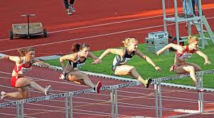 The scratch lines of the first take‑­over zones are the same as the start lines for the 800m. Women S 400 Meter Hurdles Race Colormag Pro Sports