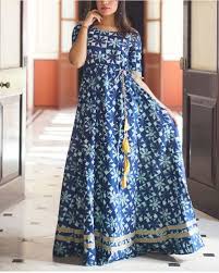 Indigo Gown With Fabric Tassels Cotton Long Dress Kalamkari Dresses Indigo Dress