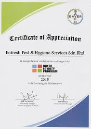 Us apostille provides expedited document certification and attestation services for use in malaysia. Certificate Award Enfresh Pest Hygiene Services Pest Control Johor Bahru