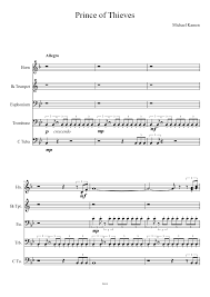 He escapes into sherwood forest where he joins a band of people in exile and becomes its leader. Robin Hood Prince Of Thieves Theme Sheet Music For Trombone Tuba Trumpet Mixed Trio Musescore Com