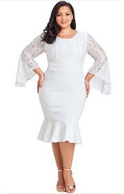 Women S White Long Bell Sleeve Plussize Midi Dress Plain Design Round Neckline Ru Plus Size Black Dresses Trendy Plus Size Dresses White Plus Size Dresses