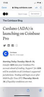 Cardano (ada) will be made available on coinbase pro starting march 18, at 9 am pacific time. Vqjtmkws7ajykm