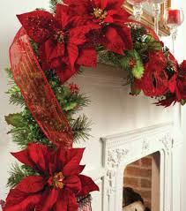 Green christmas natural poinsettia garland. Decorate A Mantel For The Holidays With A Festive Poinsettia Garland Trim Christmas Garland Christmas Swags Christmas Poinsettia