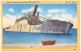 During construction of the landing, she broke free in a storm and grounded on the beach of cape may, nj. Ss Atlantus Wikipedia