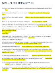 University Of Phoenix Fin 370 Fin370 Wk4 Chapter 9 P1 Risk Return 47 Questions And Answers Modern Portfolio Theory Geometric Mean Question And Answer