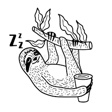 Which is the best illustration of a sloth? Sleeping Sloth Nahging On A Tree Branch With A Cup Of Coffee Hand Drawn Doodle Style Vector Illustration Stock Vector Illustration Of Isolated Hang 145688837