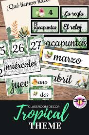 Classroom Decor Tropical Theme Decoration Spanish In 2020 Classroom Labels Spanish Classroom Classroom Calendar