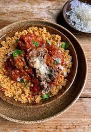 Add 1 3/4 boiling water to the couscous. Mozzarella Stuffed Meatballs Tomato Sauce With Couscous Ainsley Harriott