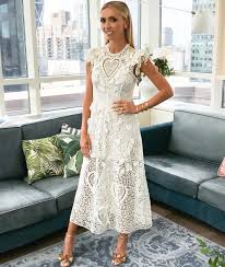 Giuliana Rancic On Instagram White Lace A Touch Of Rose Gold For A Very Special Passion Project Coming Bachelorette Dress White Long Skirt Giuliana Rancic