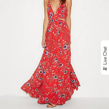 Express Red Floral Pattern Cut Out Maxi Dress Nwot
