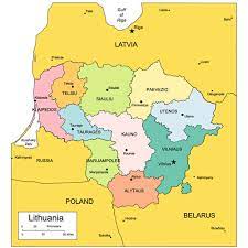 On the coast, the average temperatures are just below freezing in january and february and around 18 °c (64 °f) in july and august. Lithuania Map For Powerpoint Administrative Districts Capitals Clip Art Maps