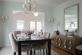 Espresso Dining Table With Beige Nailhead Dining Chairs And Reed 8 Light Chandelier Contemporary Beige Dining Room Dark Brown Dining Table Dining Room Blue