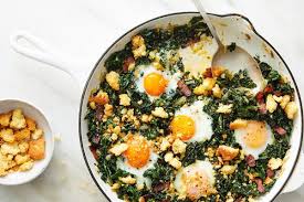 Baked Eggs With Kale Bacon And Cornbread Crumbs Recipe Recipe Recipes Nyt Cooking Food