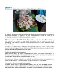 Gobierno de la república de guatemala, ministerio de cultura y deportes. El Fiambre Declarado Patrimonio Cultural Intangible De La Nacion Cocina Alimentos