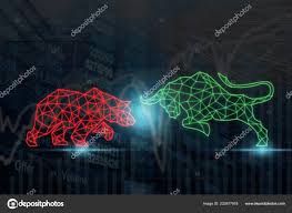 polygonal bull bear shape writing lines dots stock market