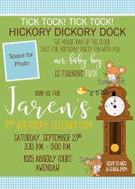 Birthday Quotes For Kids Turning 5 Hickory Dickory Dock Nursery Rhyme Themed 2nd Boy Birthday Invite 2nd Birthday Party Themes Birthday Party Themes Boy Birthday Party Invitations