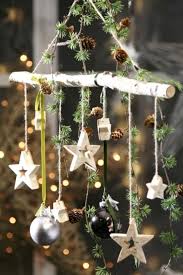 Branche De Bouleau Avec 7 Etoiles Suspendues Branche De Birkenast Decoration Noel Decoration Noel Fait Main Deco Noel Nature