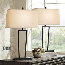 360 lighting set of 2 beeker nickel accent table lamps. 360 Lighting Cole Modern Table Lamps Set Of 2 With Usb Charging Ports Black Metal White Rectangular Shade For Living Room Bedroom Bedside