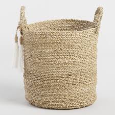 Small Seagrass Delilah Tote Basket With Tassels By World Market Basket Tote Natural Home Decor Furniture For Small Spaces