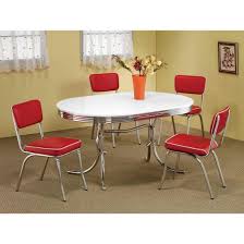 Coaster Cleveland Oval Retro Dining Table Set In White Chrome Retro Dining Rooms Retro Dining Table Red Dining Chairs