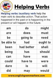 Auxiliaries can convey information about tense, mood, person, and number. Auxiliary Verbs Helping Verbs Definition And Examples English Grammar Here