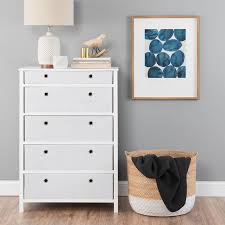 This white tall dresser will renew the look of a modern bedroom, especially when paired up with the white bedside table and a low dresser of the same designer. Foldable Furniture 5 Drawer Tall Dresser Achim Ez Home Solutions From Achim Accuweather Shop