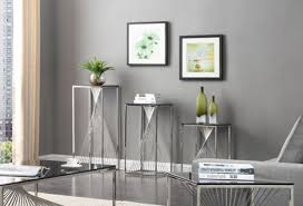 Looking for a glass coffee table? Modrest Trinity Modern 3 Piece Glass Stainless Steel End Table Set End Tables Living Room
