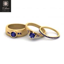 His And Her Matching Wedding Ring Set Blue Sapphire Couple Rings Gold Wedding Ring Sets Couple Wedding Rings Couple Rings