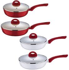 Wellberg Red Non Stick Induction Deep Ceramic Frying Pan Saucepan Cooking Lid Saucepan Frying Pan Ceramics