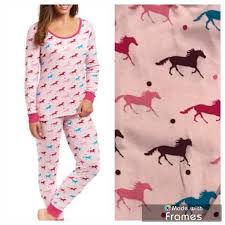 pink horse print cotton pajama set nwt