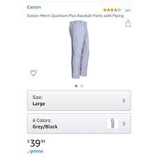 Easton Quantum Baseball Pants Grey W Black Piping Nwt