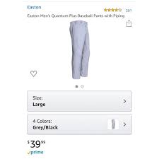 easton quantum baseball pants grey w black piping nwt