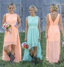 2020 Country Bridesmaid Dresses Bateau Backless High Low Chiffon Coral Mint Green Beach Maid Of Honor Dress For Wedding Party Prom Cheap Brides Maid Dresses Bur Country Bridesmaid Dresses Bridesmaid Dresses